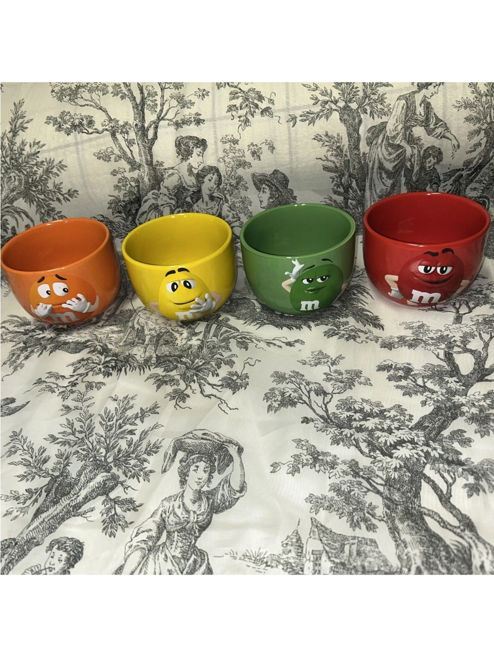 M&M'S Orange Yellow Green Red Ceramic Character Bowls
